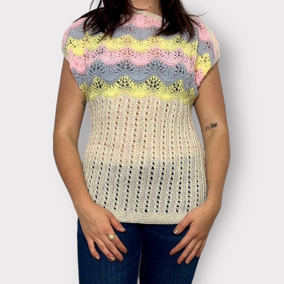Vintage Late 1970s Pastel Knit Blouse - Picture 1 of 5